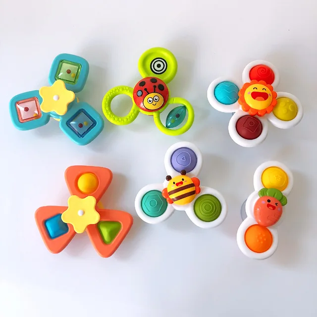 1PcsCartoon Fidget Suction Cup Spinner Toy For Baby Rotating Rattle Educational Baby Games Kids Montessori Bath Toys ForChildren 1