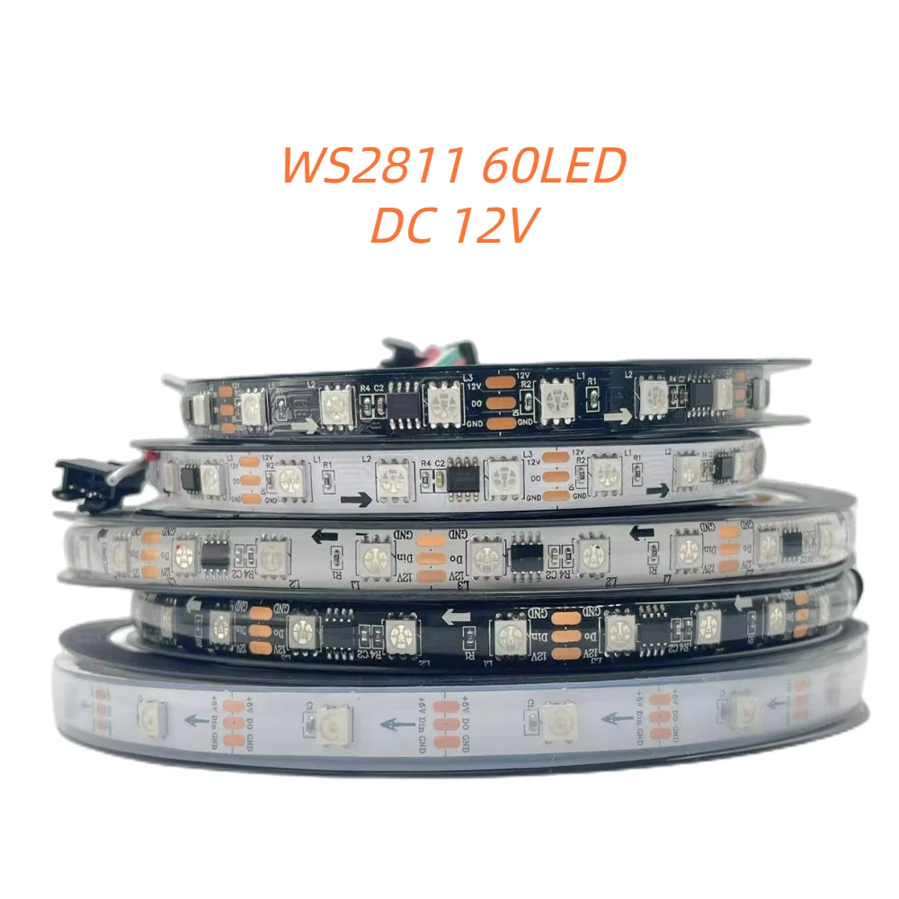 

WS2811 LED Strip 5050 RGB Led Lamp Tape Addressable Smart WS2811IC External 1 IC Control 3Leds White/Black DC12V