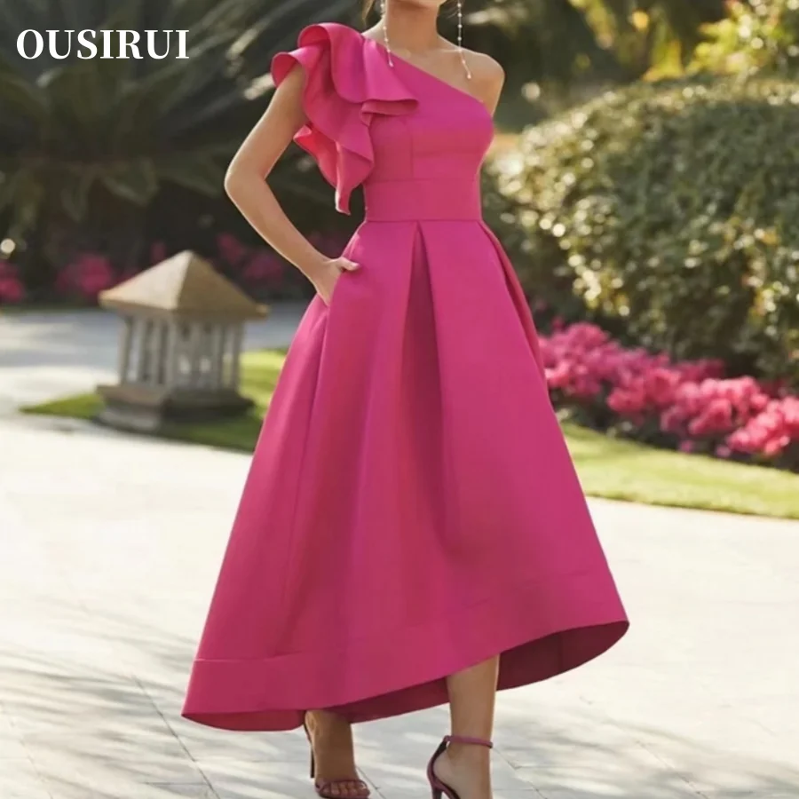 Prom Dress Formal Occasion Dresses Ruffles One Shoulder Pure Color Made Cocktail Dresses for Women Wedding Party Elegant