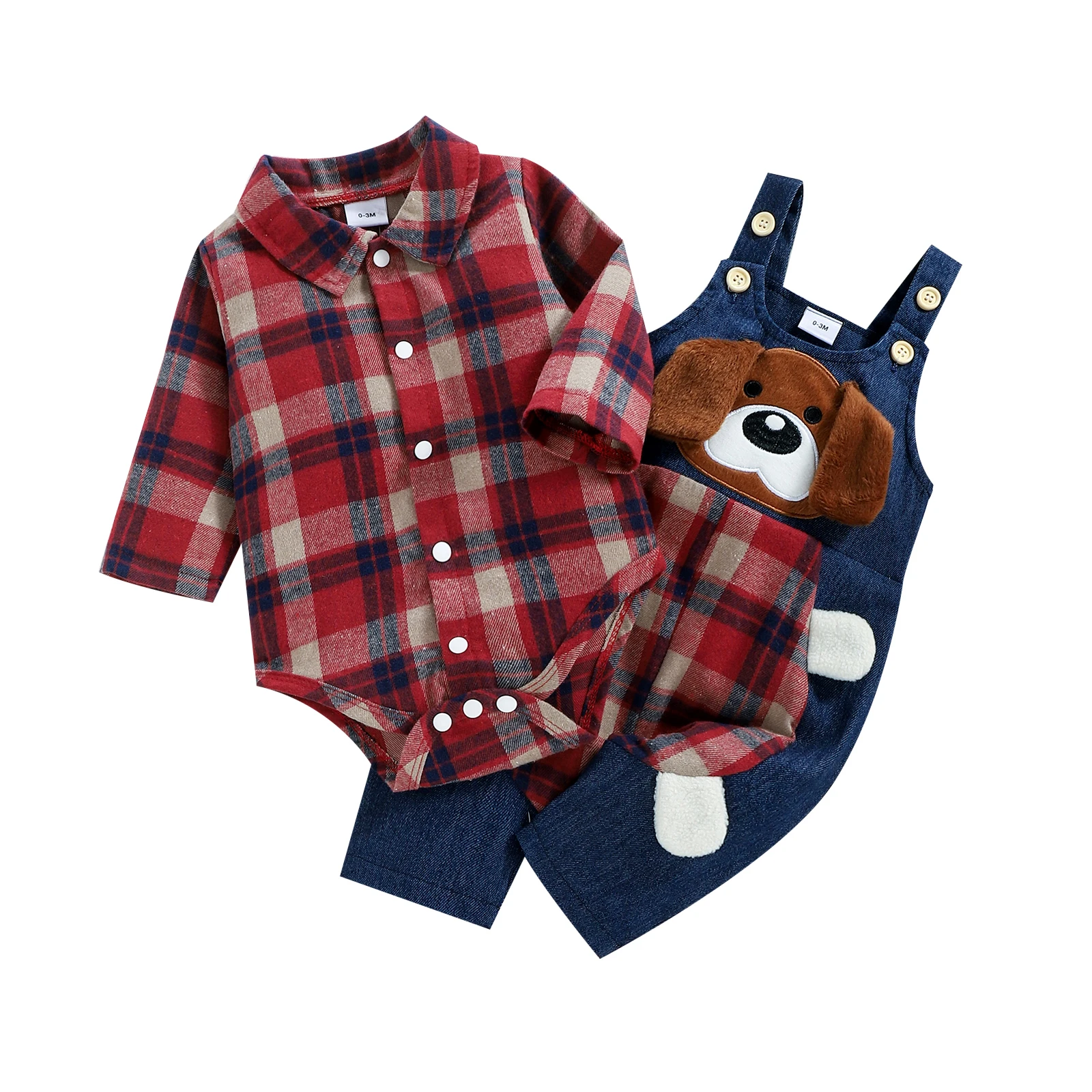 Baby Boys Plaid Romper & Overalls Set 1