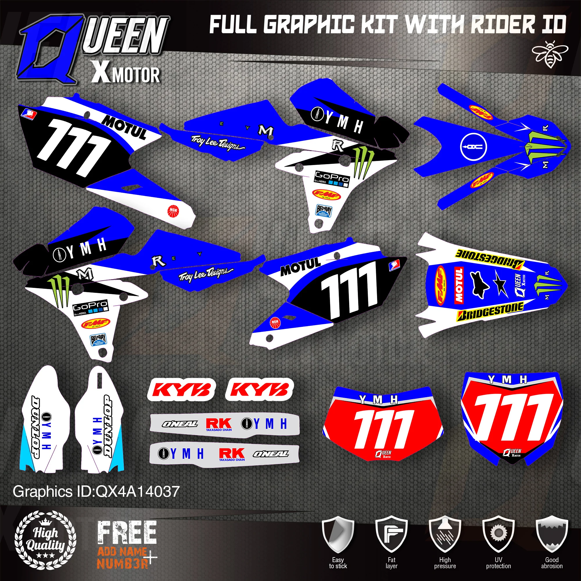 

QUEEN X MOTOR Custom Team Graphics Backgrounds Decals 3M Stickers Kit For YAMAHA 14-18YZ250F 15-18YZ250FX WRF250 14-17YZ450F 037