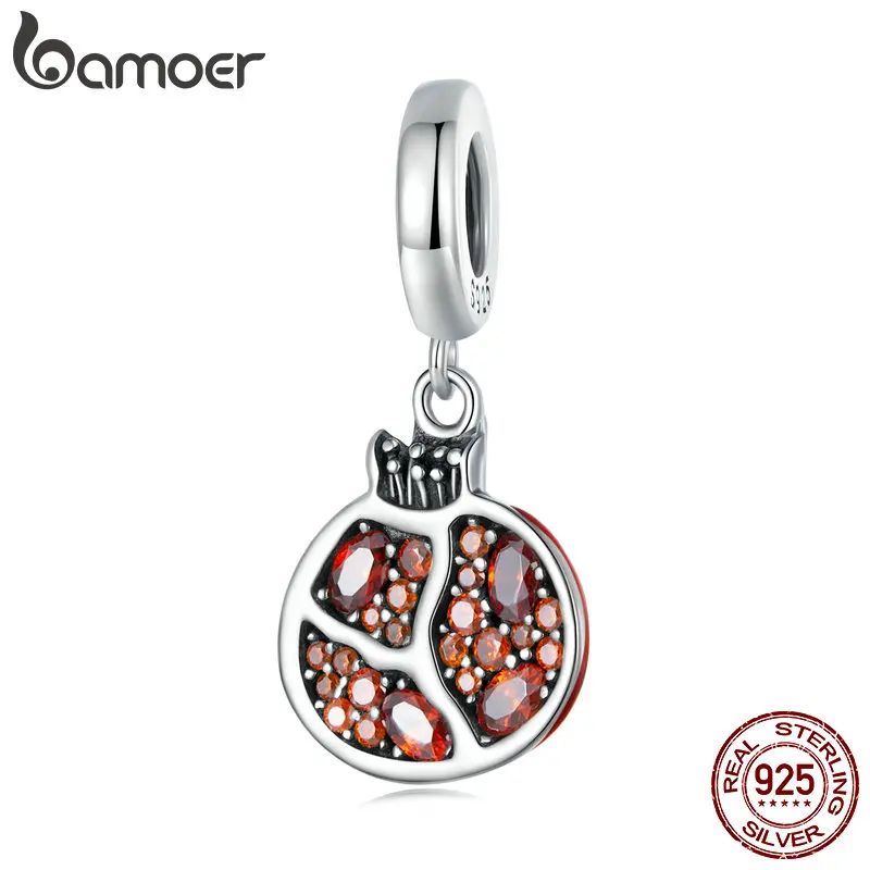 

Bamoer 925 Sterling Silver Cubic Shining Zirconia Delicate Pomegranate Pendant fit Women Bracelet Unqiue Charm Female DIY Making