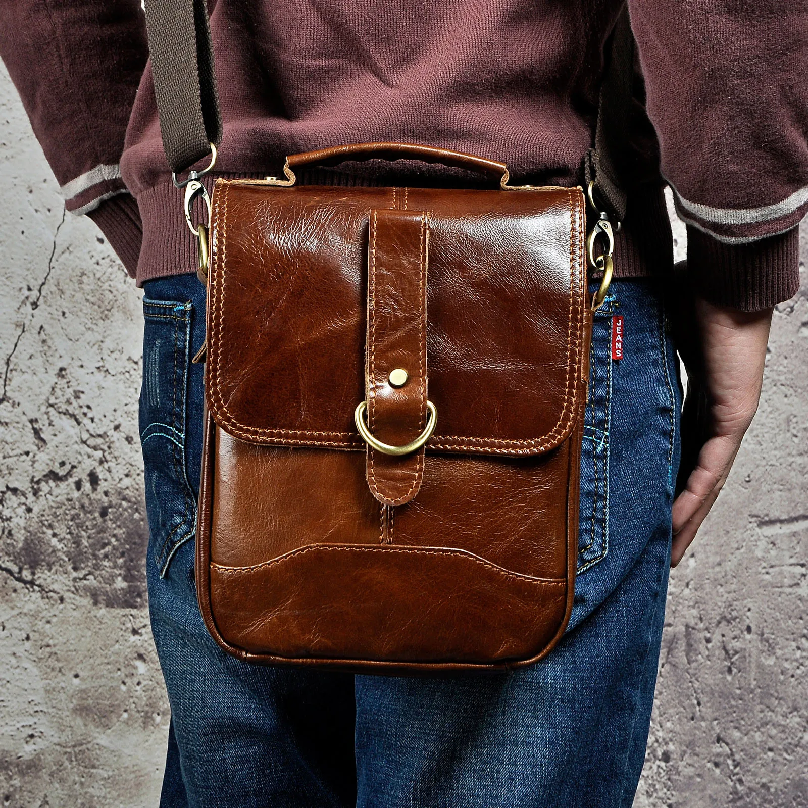 Mens Messenger Bag Original Leather Male Design Casual Shoulder messenger bag cowhide Fashion 8" Tote Crossbody Mochila Satchel bag For Men 143-g