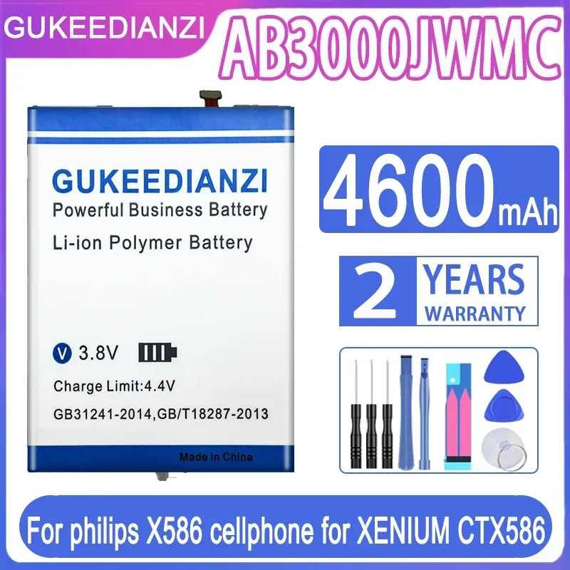 

GUKEEDIANZI Battery AB3000JWMC for Philips X586 Cellphone, for XENIUM CTX586 Big Power Battery, 4600mAh