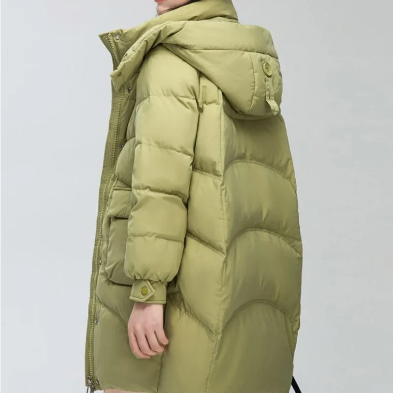 2023 New Women Down Jacket Winter Coat Female Mid Length Version Parkas Loose Thick Warm Outwear Hooded Leisure Time Overcoat