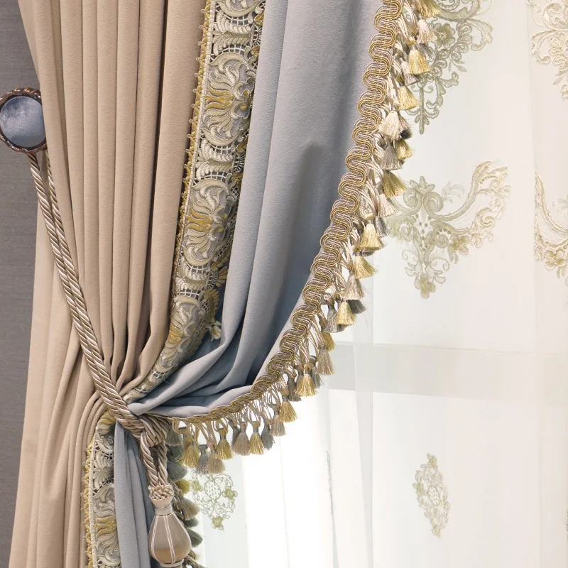 

Luxury European French Curtain for Living Room Water-soluble Embroidery Curtrain Bedroom Royal Flannel Noble Cortina Home Custom