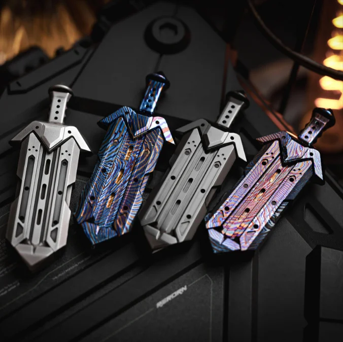 

Pre-sale Archangel's Sword Push Slider Stainless Steel Titanium Damascus Fidget Toys