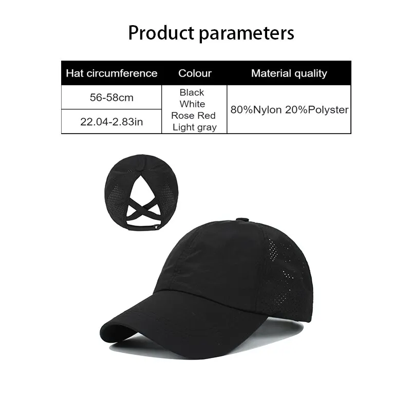 Cappellino Da Baseball Estivo Per Donna Con Foro Per Coda Di Cavallo - Taglia Unica, Visiera Curva