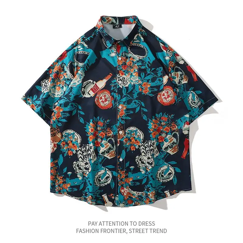 5XL Summer Harajuku Oversized Button Shirt Men's Women Japanese Fashion Gothic Animal Beach Hawaiian Shirt Vintage