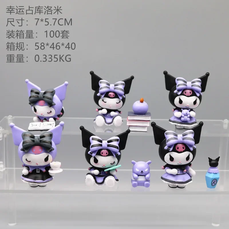 

6 Pcs/Set Black Kuromi Figure Lucky Divine Melody Kawaii Mini Figurine Model Dolls Sanrio Anime Model Birthday Gift