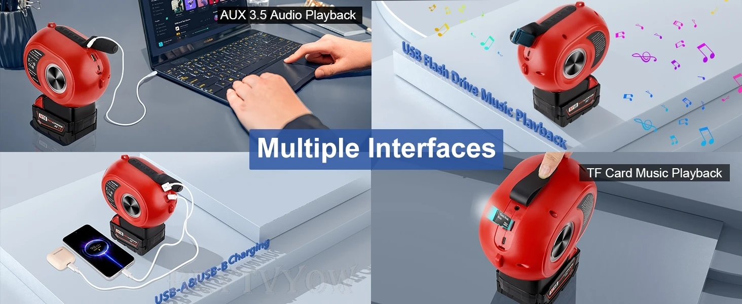 Bluetooth Speaker for Milwaukee 18v Battery Wireless Speaker with HD Sound BT 5.