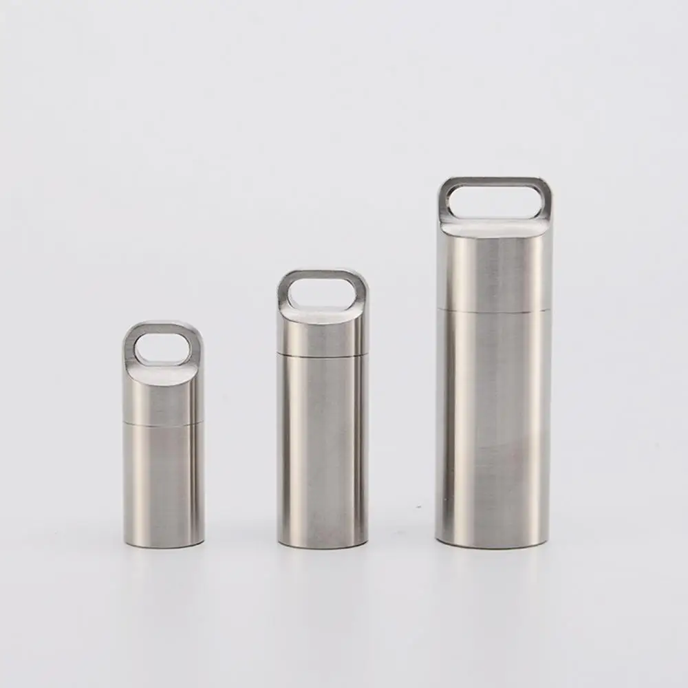 

Mini Pill Box Waterproof Sealed Stainless Steel Capsule Camping Firstaid Pendant