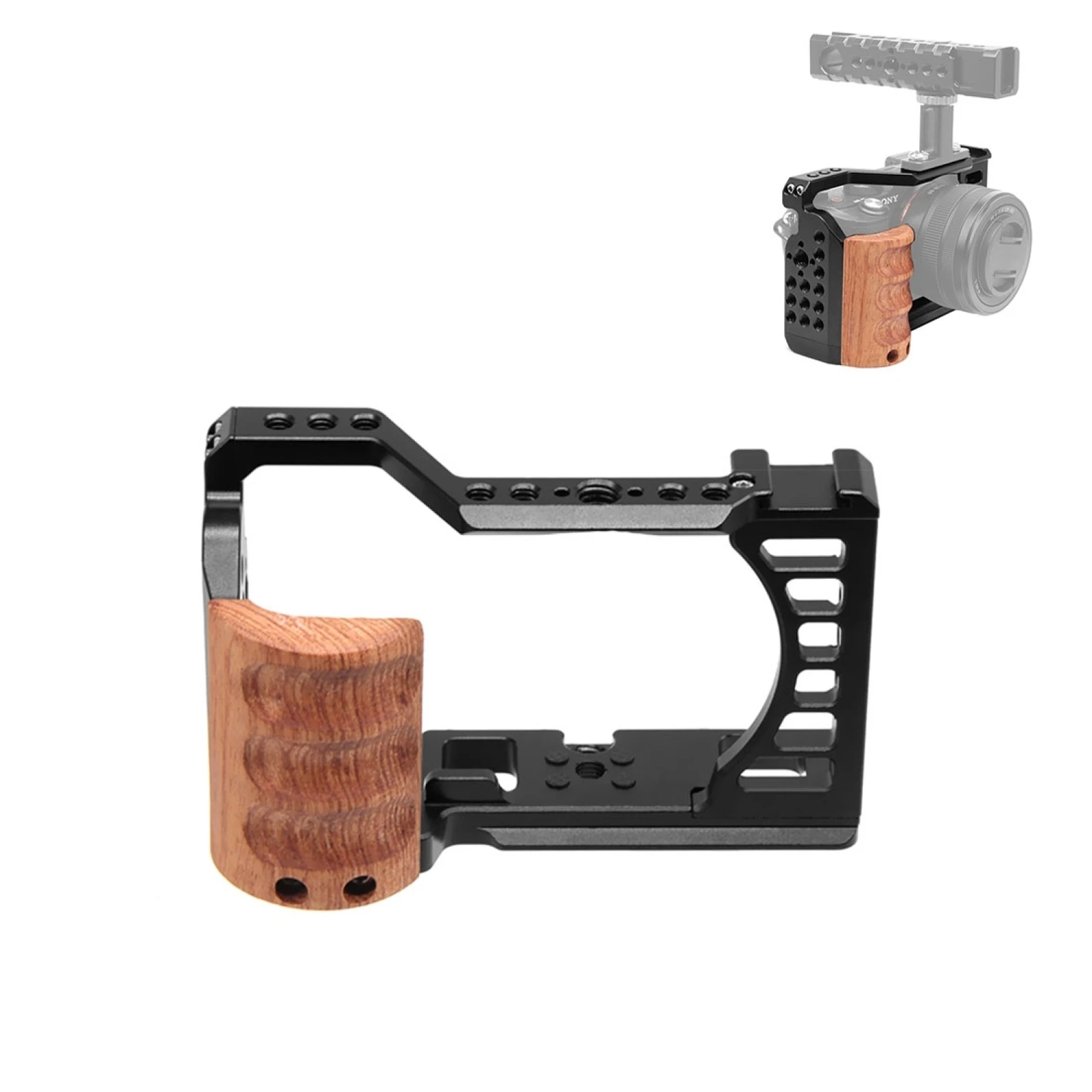 Per Sony Alpha 7C / Ilce-7C / A7C Puluz Manico In Legno Metal Camera Cage Stabilizzatore Rig