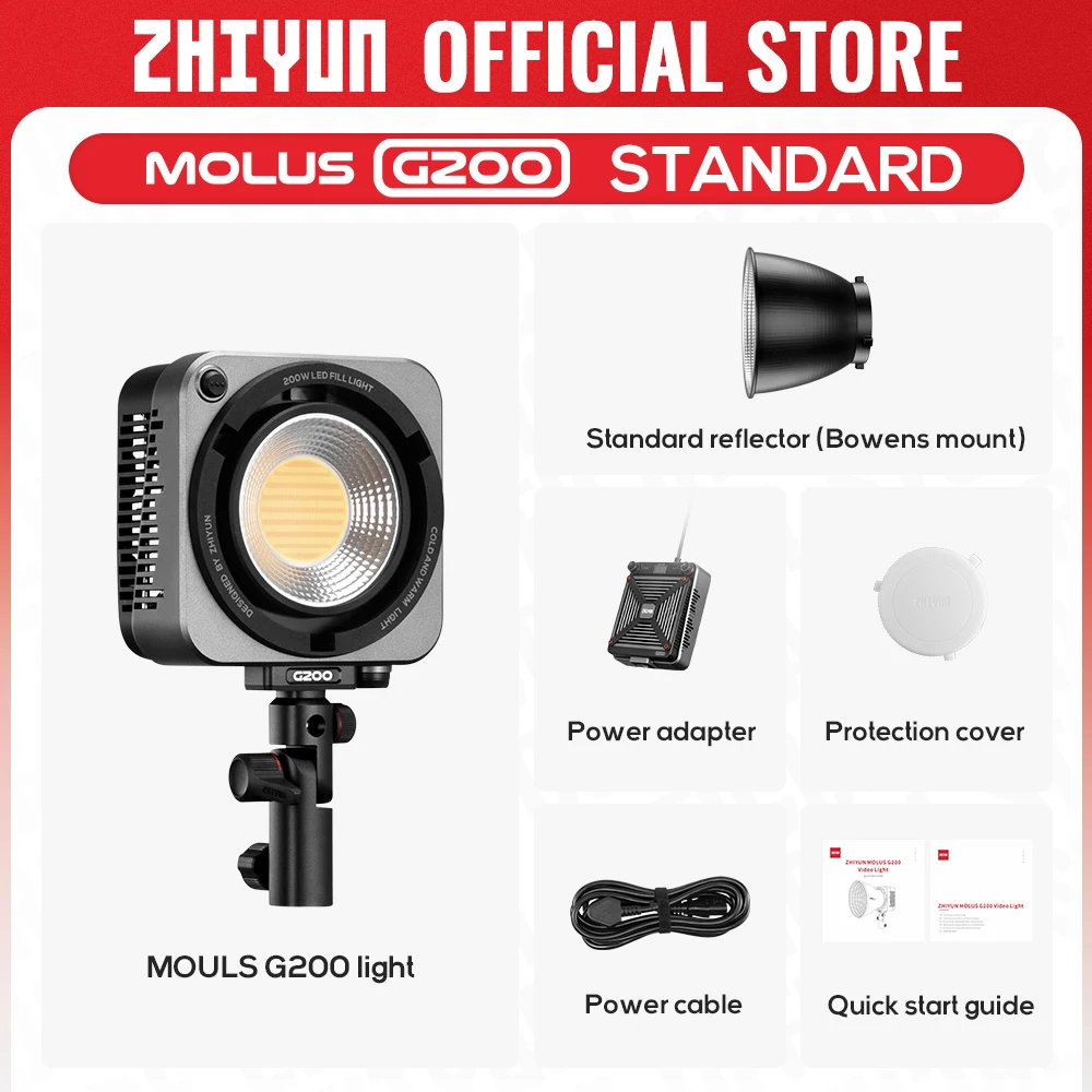 ZHIYUN Official MOLUS G200 200W COB LED Video Light Photography