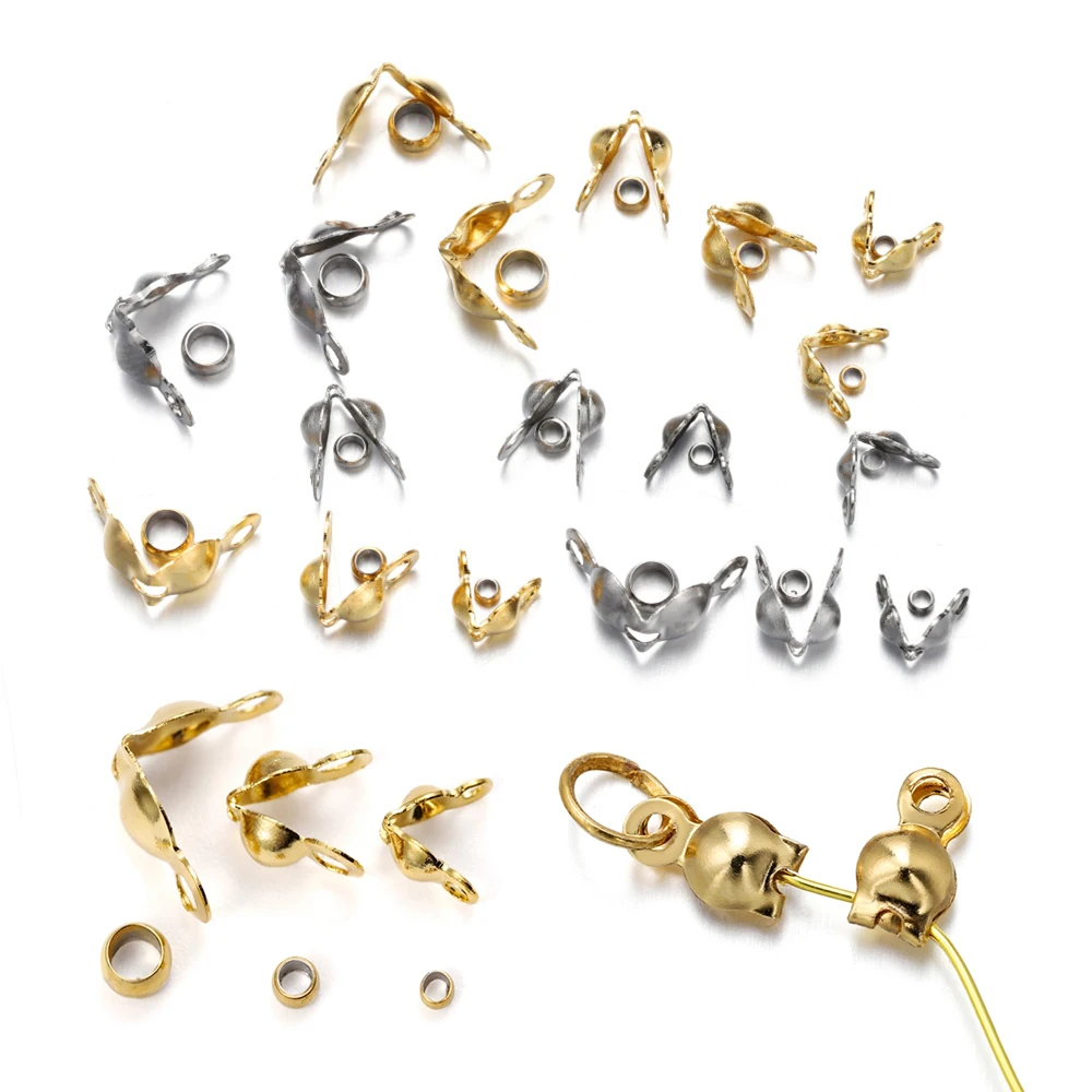 

50Sets Stainless Steel Gold Color Connector Clasp Crimp End Beads for DIY Bracelet Necklace Chains Jewelry Making Accessories