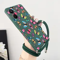 Butterfly Charm Silicone Crossbody Lanyard Phone Case - Realme C15 (Dark Green)