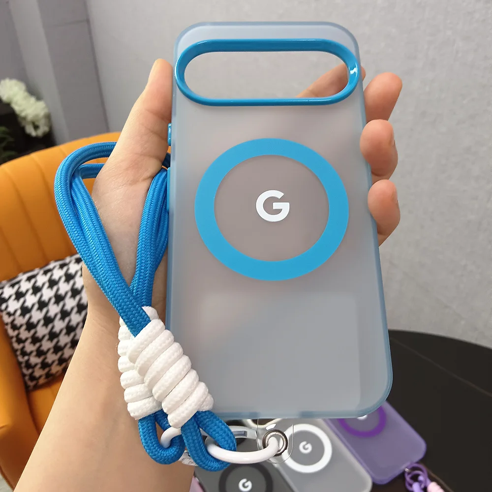 Wrist Lanyard Matte Candy Colored Magnetic Case For Google Pixel 9 8 Pro XL 10 9a 8a For Magsafe Charging PC Translucent Cover 4