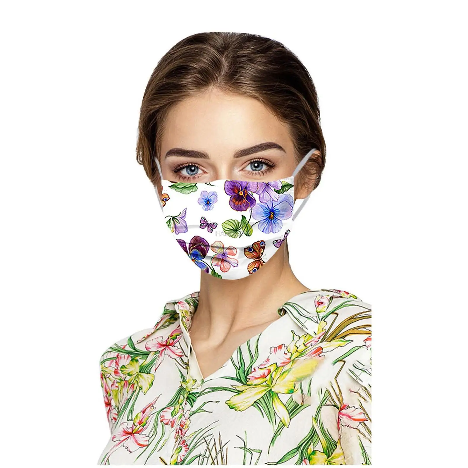 Vue rapprochée d'un masque FFP2 FFP3 bleu avec élastiques et barrette nasale, achat en lot de 50.