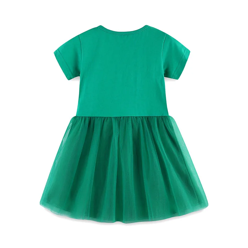 New Summer Princess Green Clothing for Baby Girls Cotton Kids Clothes Cartoon Embroidery Unicorn Mesh Dresses