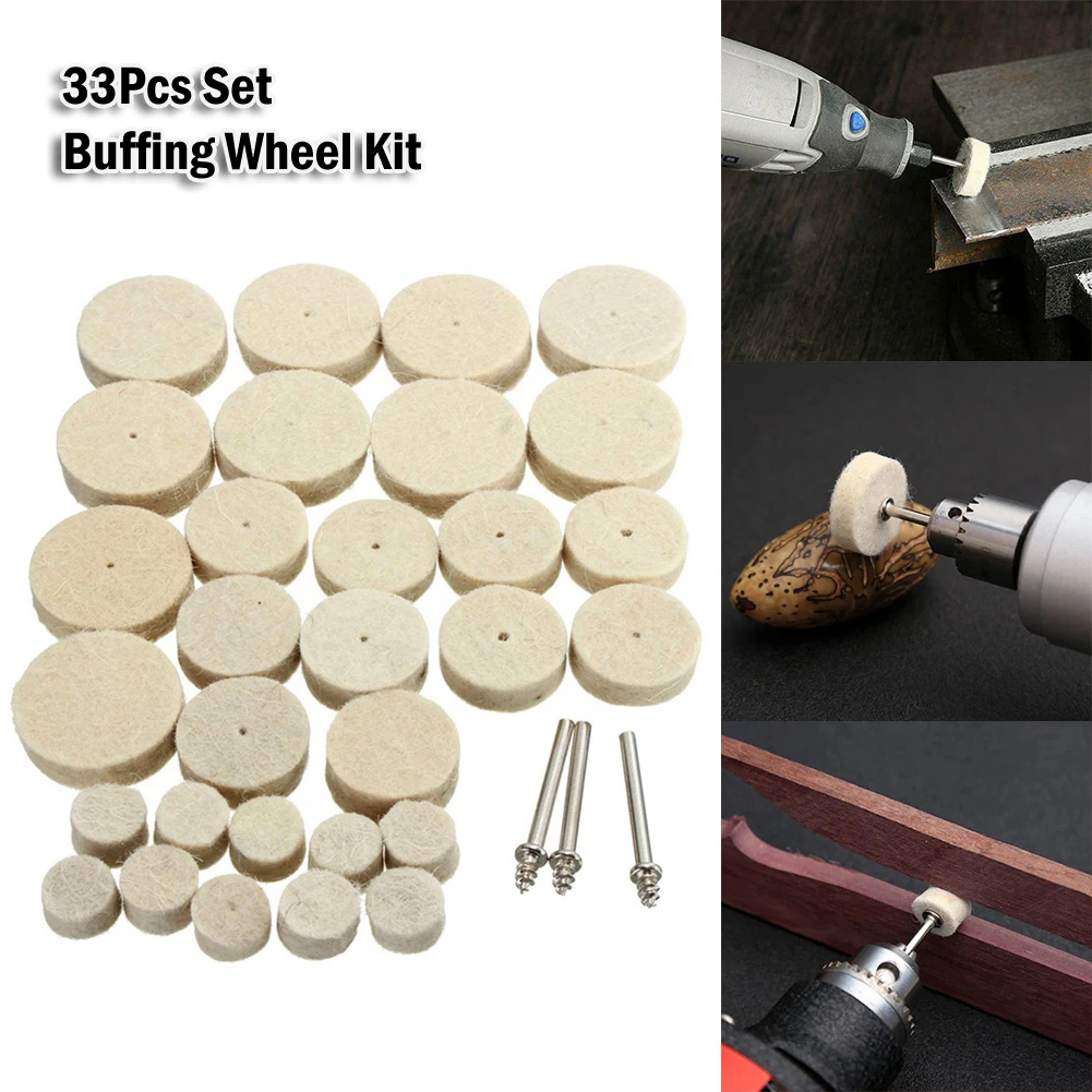 33pcs Polishing Wheel Wool Grinding Buffing Wheel Kit Cleaning Polishing Shank For Metal Wood  Rotary Tool Connecting Rod