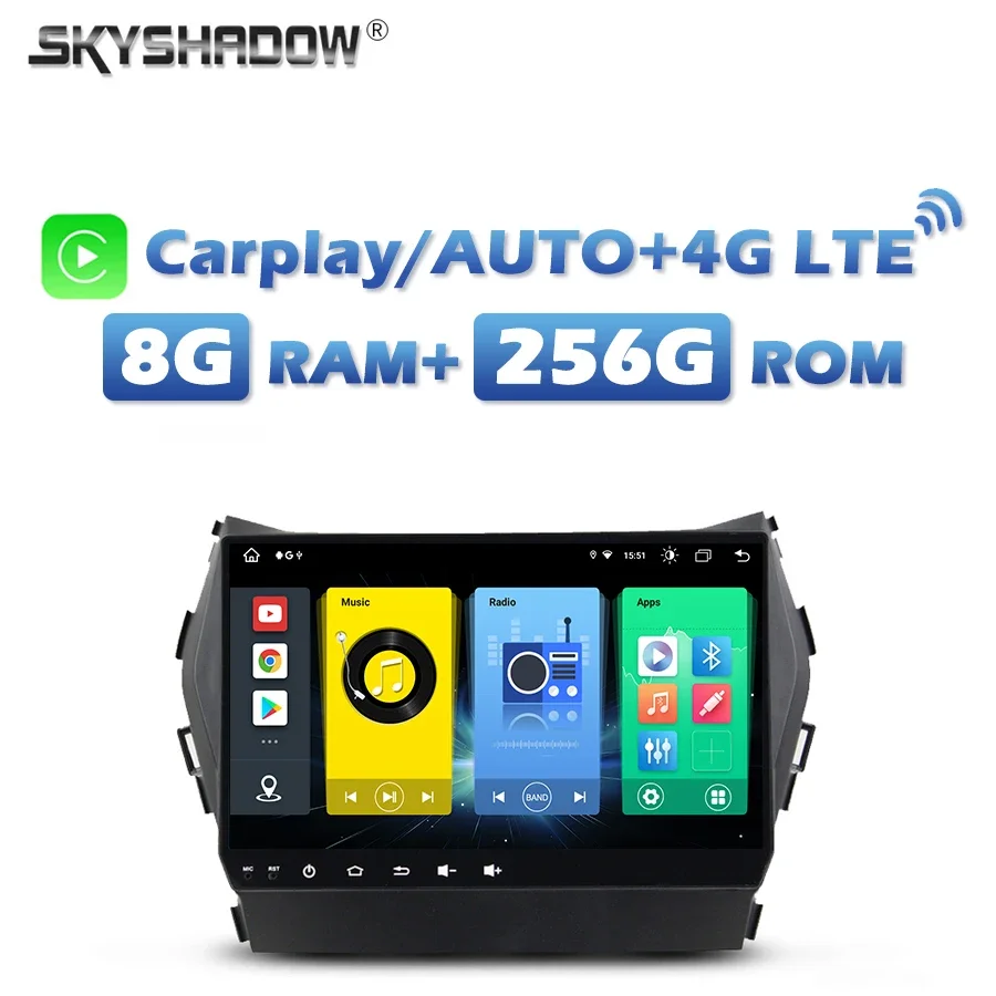 

4G SIM DSP Carplay Android 13.0 8G+256G Car DVD Player GPS MAP RDS Radio wifi Bluetooth For Hyundai IX45 Santa Fe 2013 - 2016