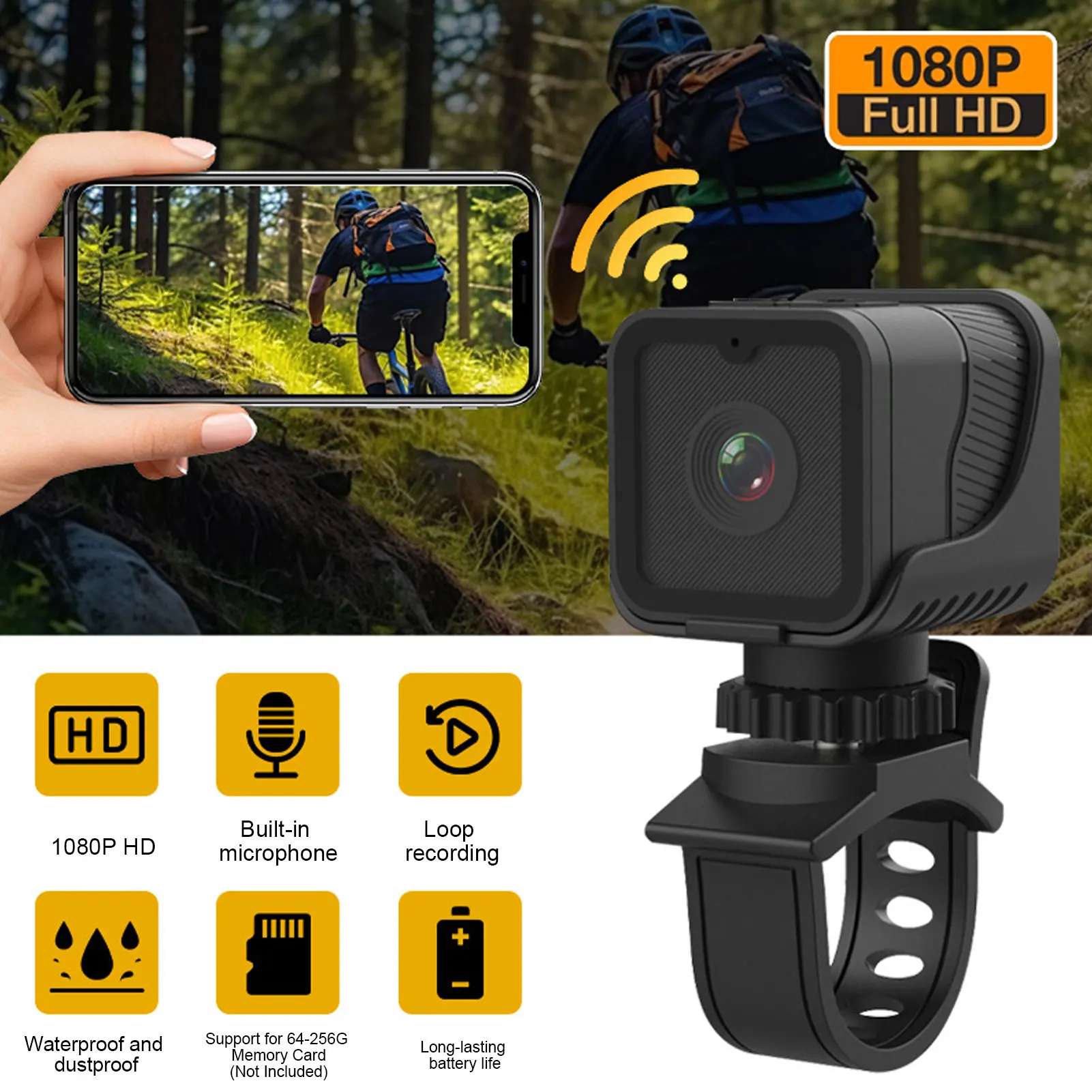1080P Handlebar  Camera Loop Recording  Camera Anti Shake Support 256GB Card 120 Degree Wide Angle ABS for Photography