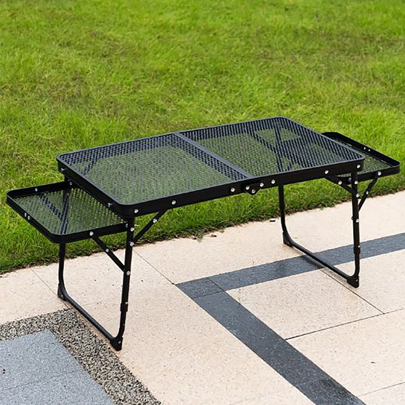 Double Layer Outdoor Mobile Beetle Wire Mesh Table Portable Folding BBQ Camping Table Aluminum Alloy Picnic Barbecue Table