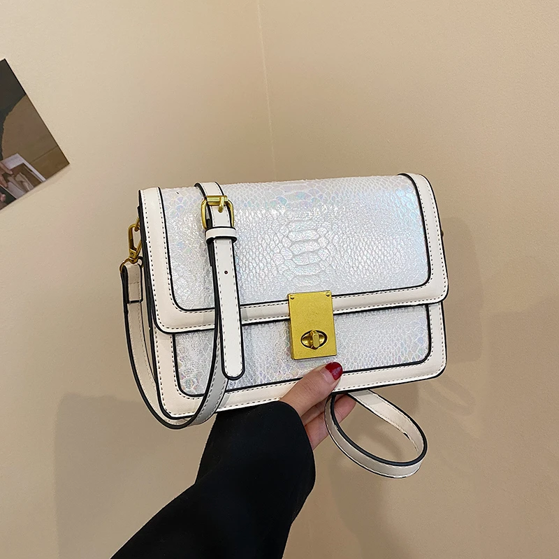 

New Design PU Leather Small Square Shoulder Bag Women Purses and Handbag Serpentine Pattern Corss Body Bag Elegant Flap Bag