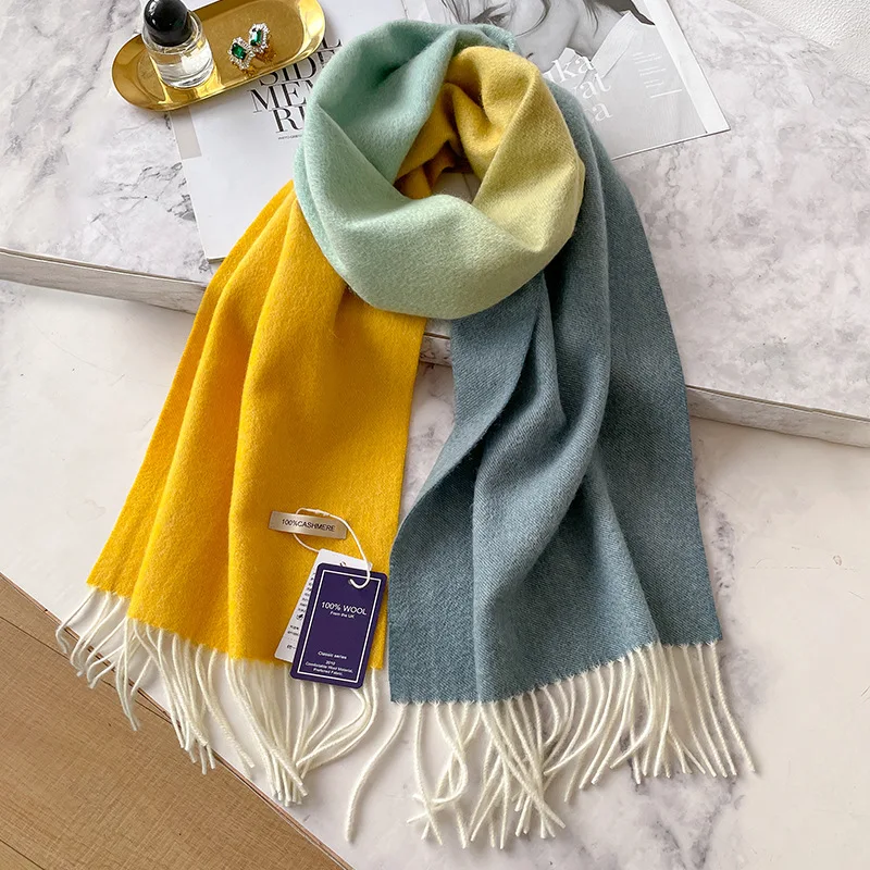 thumbnail image 1 of Bufanda de lana de pashmina con diseño de invierno 100 % cachemira para mujer, chales y envolturas gruesos y cálidos, bufanda con borlas para mujer, 1 of 4