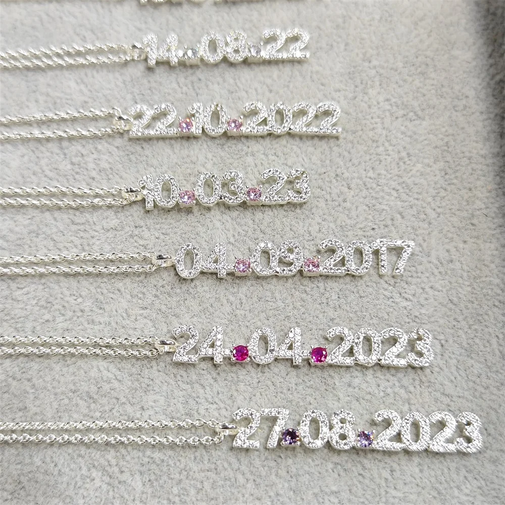 

2023 Custom Memorial Anniversary Date Number Necklace Personalize Birthstone Zircon Necklace For Wedding Day Women Jewelry Gifts