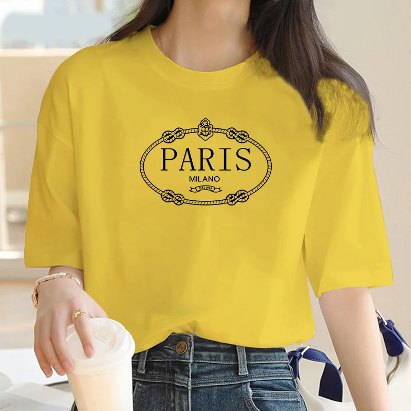 Sailor collar clothing fashion Paris pattern Print short sleeve T-shirt Women summer Y2K short sleeve top