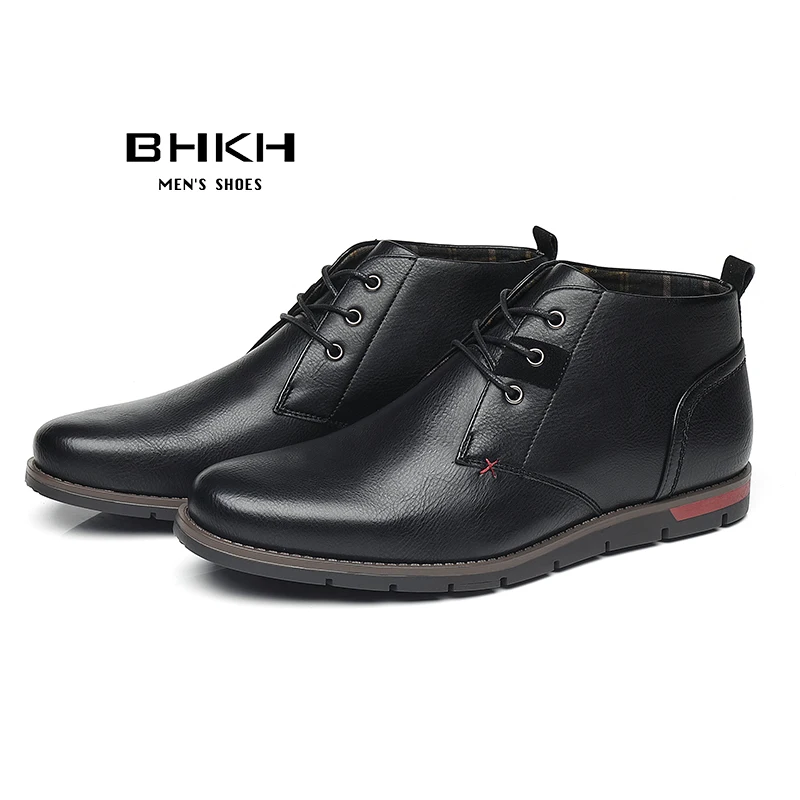 Men Leather Boots Business Mens Boots Ankle Boots Spring/Autumn Men Boots Lace-up Brown Men Pu Leather Casual