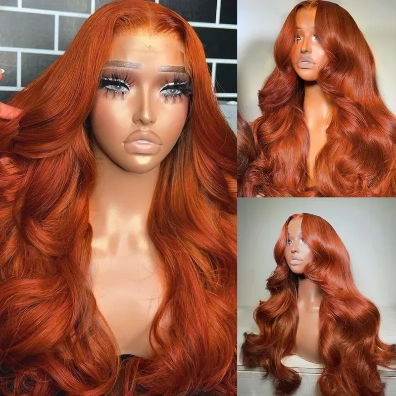 28 Inch Ginger Lace Front Wig 13x4 Human Hair Orange Ginger Body Wave HD Lace Frontal Wigs for Women 250% Density Color 350