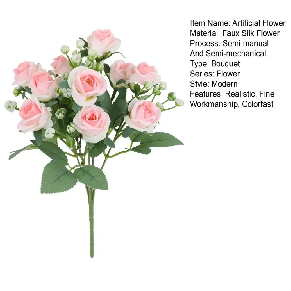 26cm Artificial Rose Flower Bouquet With Green Leaves Stem Realistic Reusable Faux Floral Plant Home Decoration Wedding Party