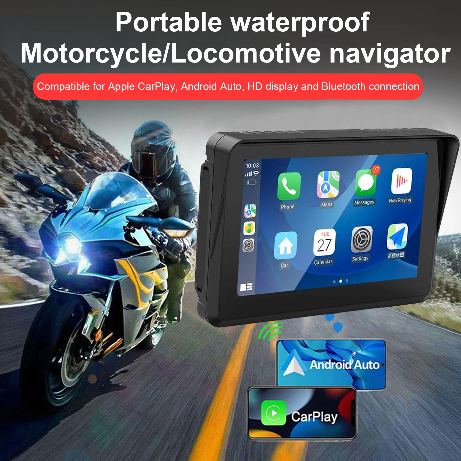 

5 Inch Touch Motorcycle GPS Navigator Wireless CarPlay And Android Auto IPX7 Waterproof External Moto Navigator