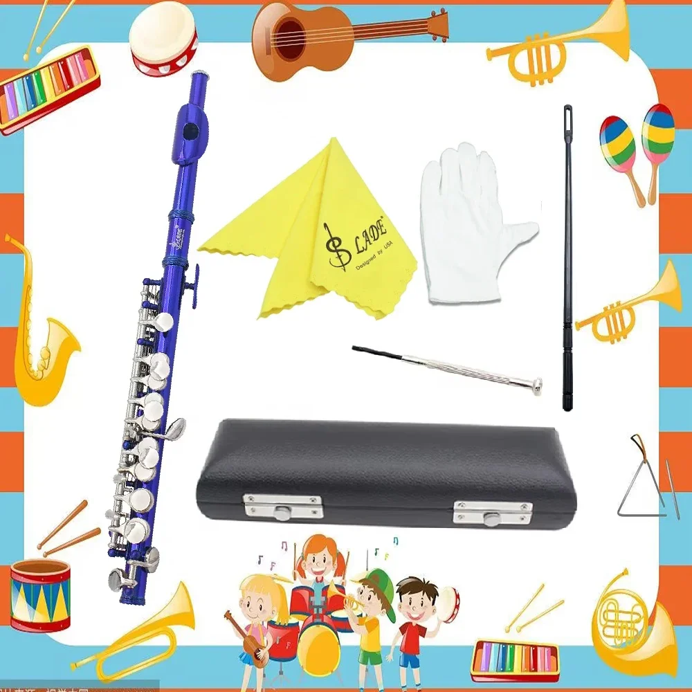 SLADE Blue Piccolo Standard White Brass Body C Key Piccolo Set for Student Beginner with Box Gloves Cork Screwdriver Parts