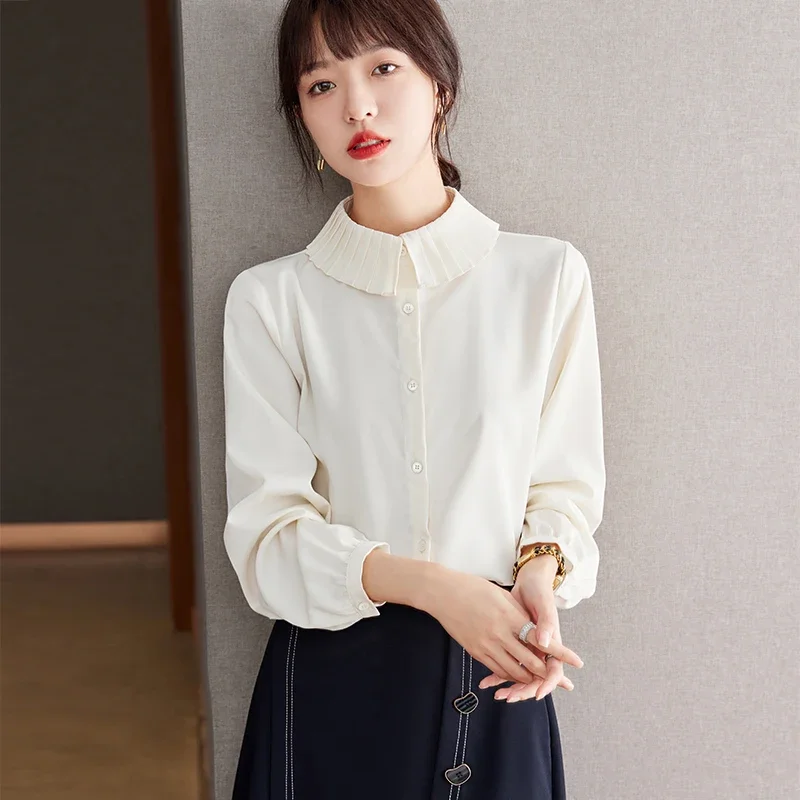 

Шифоновые женские рубашки свободные однотонные офисные дамские блузки весенне-Летняя женская одежда модные топы с длинным рукавом YCMYUNYAN