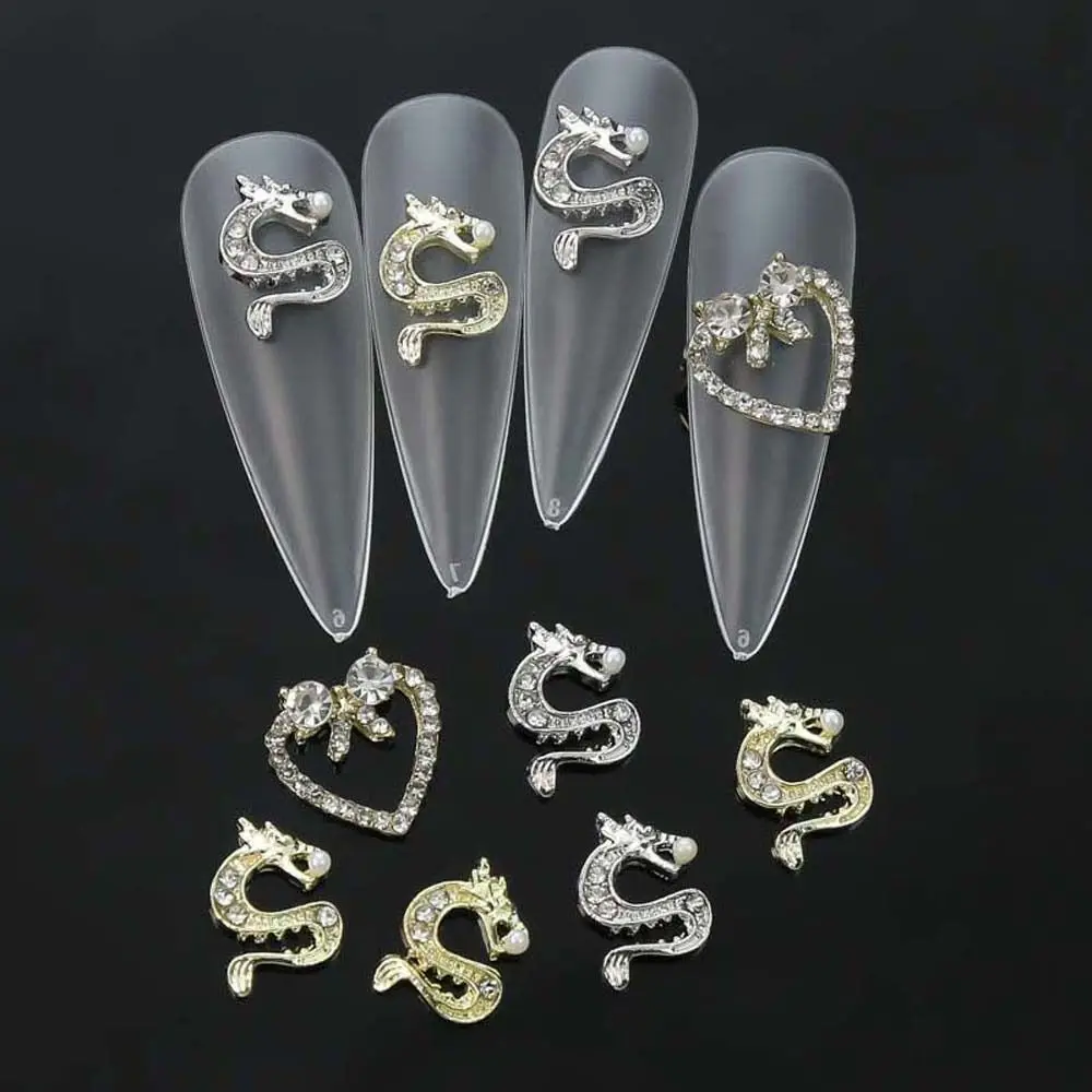 

10Pcs/set Zodiac Dragon Dragon Nail Decorations Love Heart DIY Nail Charms Dragon Nail Accessories Gold Silver Color