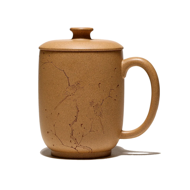 

Yixing Raw Ore Handmade Boccaro Cup Cup With Cover Sesame Segment Mud Forget-Worry Cup 290ml Holiday Gift