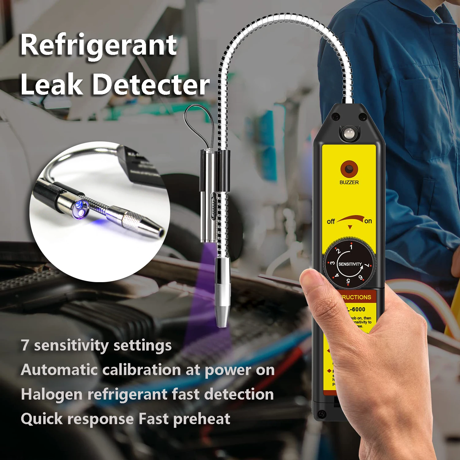 WJL-6000 Freon Leak Detector Halogen Leak Detector Refrigerant Gas HVAC Air Conditioner R22 R410A R134A R1234YF CFCs HCFCs HFCs gas leak detector