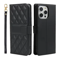 Premium Flip Leather Wallet Case with Card Slots and Strap - Elegant Protective Cover - iPhone 12 Pro (Black)