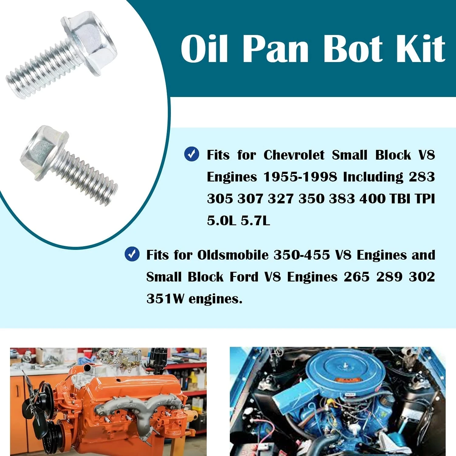 8pcs SBC Valve Cover Stud Kit Bolts Stainless Steel 1/4