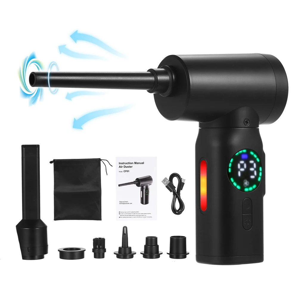 100W Cordless Air Blower Compressed Air Duster Cleaner with Emergency Light 7500mAh Electric Inflator Pump Brushed Power Tool