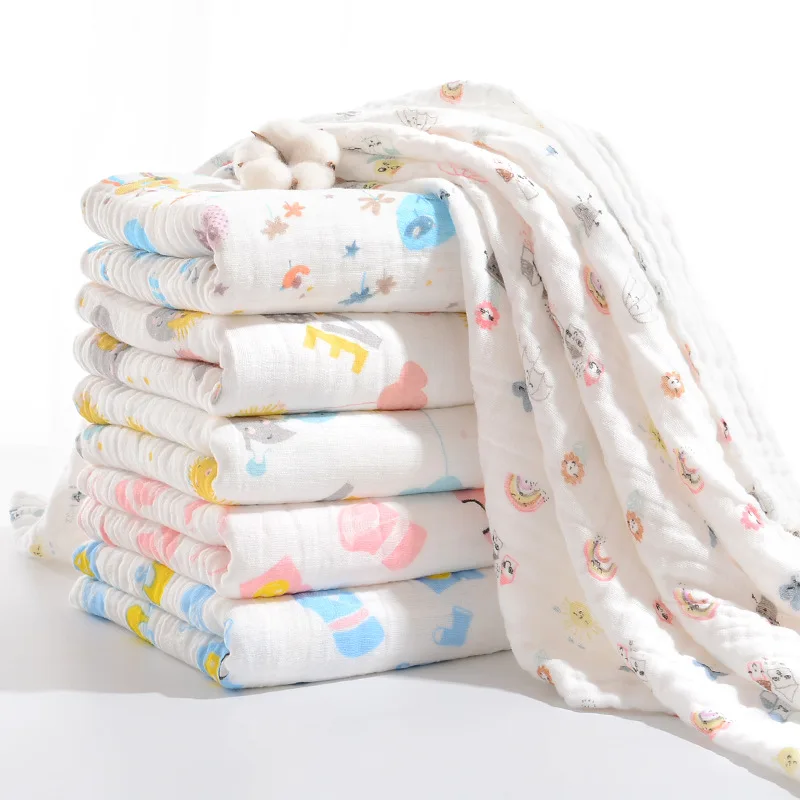 Cotton Muslin Blanket 110*120 cm Soft Muslin Cotton Baby Blanket Cute Cartoon Newborn Blankets Bath Gauze Infant Wrap Sleepsack Stroller Cover Towel