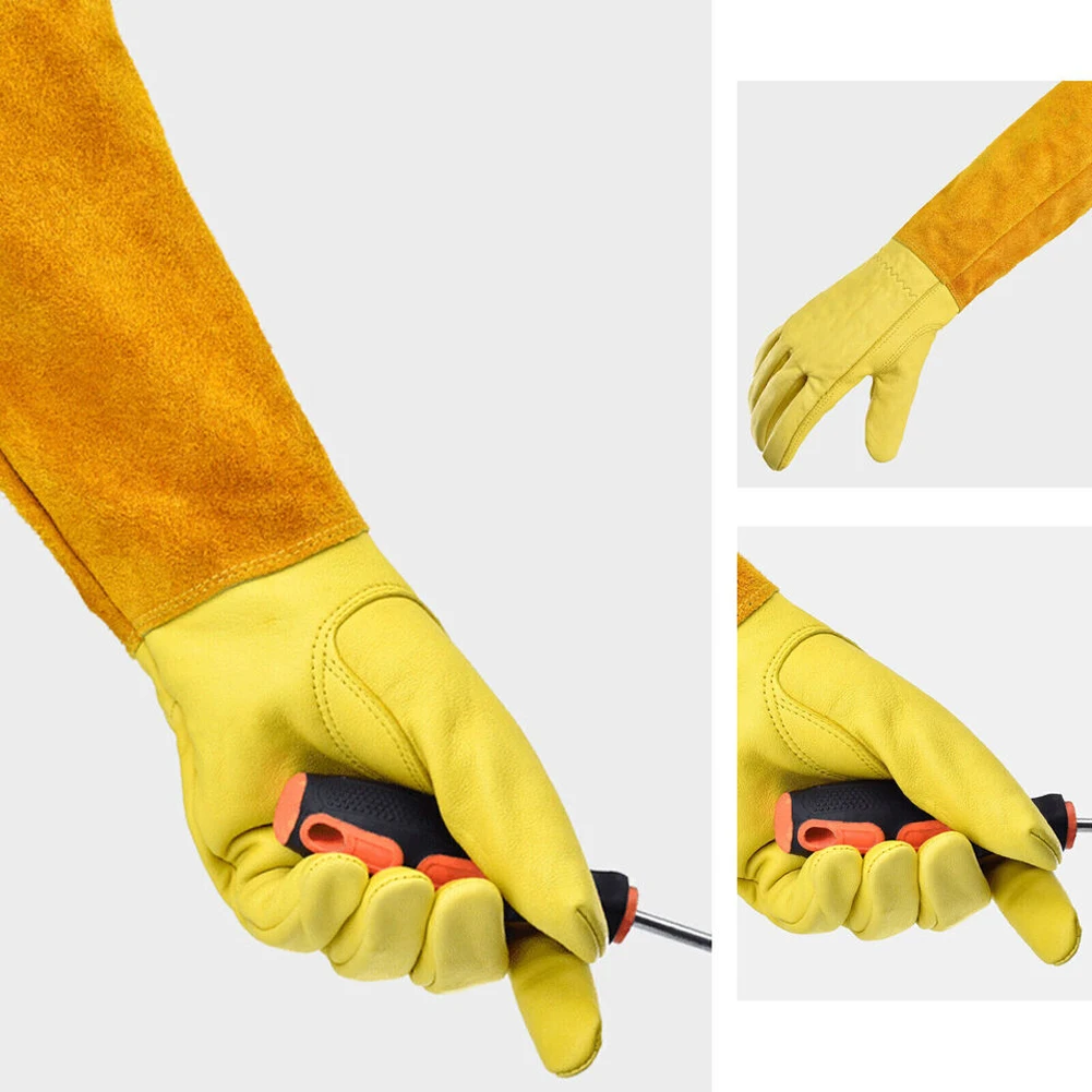 1 Pair Long Thorn Proof Rose Pruning Gloves Breathable Leather Floral Gauntlet Labor Protection Long Elbow Gloves for Women Men 6