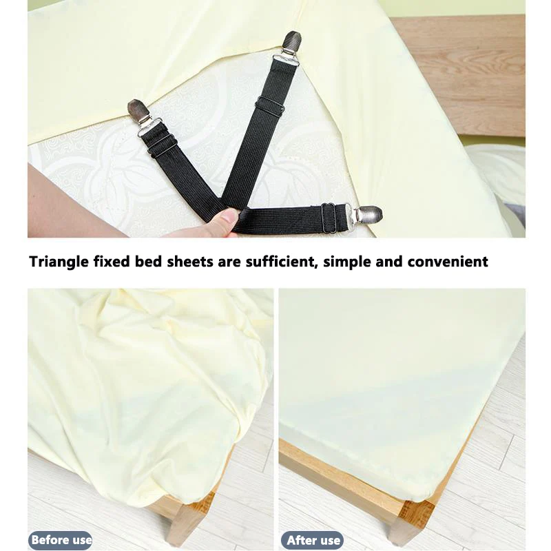 Bed Sheet Fasteners Clips Adjustable Triangle Elastic Suspenders Gripper  Holder Straps Sheet Clip for Bed Sheets