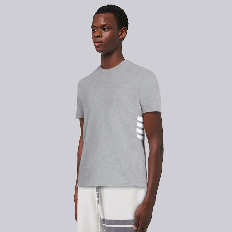 

TB THOM Summer Men T-shirt Luxury Brand Cotton Women Tops Classic Back Stripes O-neck Blouses Korean Style Design T Shirt