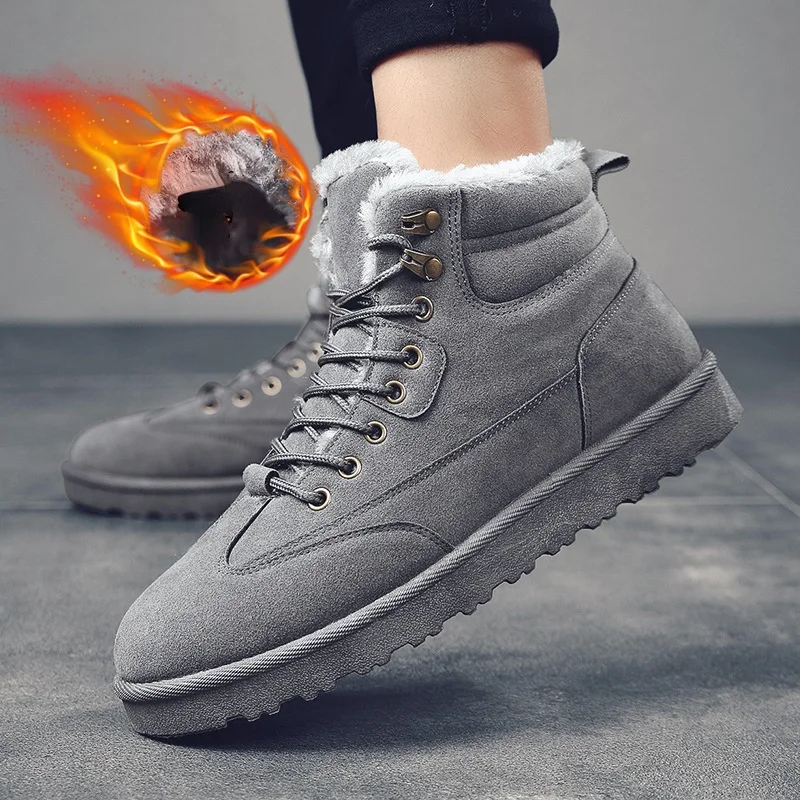 

Зимние мужские ботинки, плюшевые толстые теплые ботинки, высокие ботинки из хлопка, на шнуровке, Нескользящие, с защитой от холода, на толстой подошве, мужские зимние ботильоны