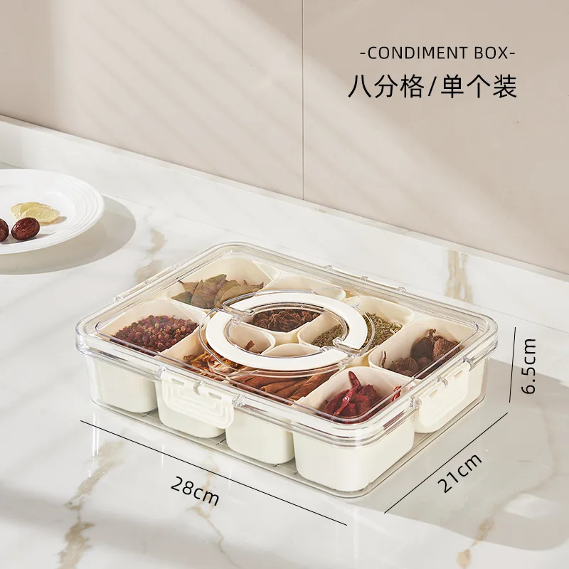 

2023 New Spice Storage Box Food grade Kitchen Portable Divided Format Seasoning Partition Box Preservation and Anti Cross flavor