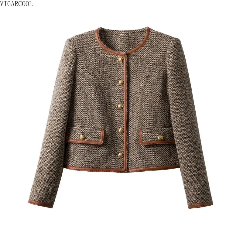 

French High-end Customized Light Luxury Round Neck Single Breasted Short Jacket 2023 New Spring/autumn Fashion Temperament Top